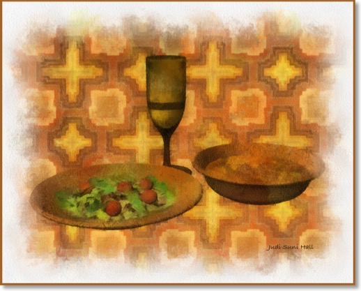 Soup and a salad watercolor.